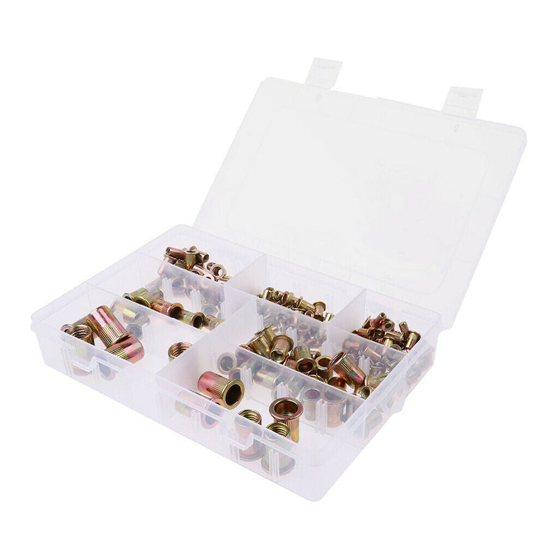Flat Head Rivetnuts Insert Rivet Nuts Assortment Kit with Plastic Case -M3 M4 M5