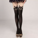Women Sexy Cute Black Tattoo Long Socks Sheer Cartoon Cat Pantyhose Stockings FT