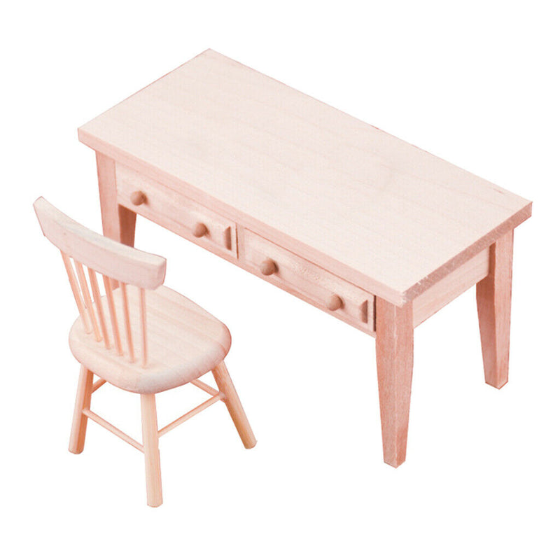 1/12 Miniatures Unpainted Table And Chair Set Furniture Room DIY Ornaments