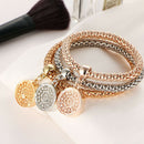 Womens 3Pcs Elastic Bracelets Bangle Hallow Out Tree Pendant Corn Chain Jewelry