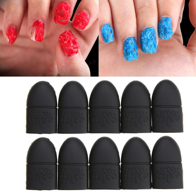 10pcs Nail Polish Remover Cap Manicure Tips UV Gel Clean Wrap Cover (Black)