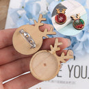 5pcs Christmas Wooden Deer 25mm Round Brooch Base Cabochon Blank Tray with P -Q