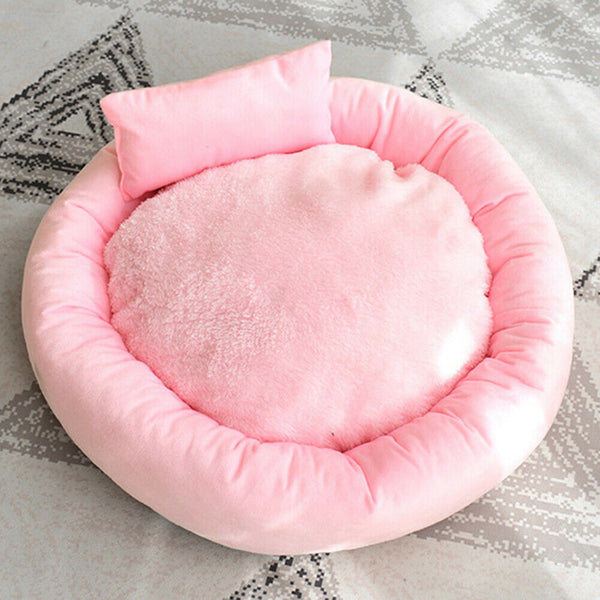 Winter Warm Round Dog Cat Bed House Pet Sleep Cushion w/ Pillow (Pink XXL) A#S