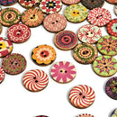 50Pcs/lot Flower Picture Wood Button 2 Holes Mixed DIY Sewing Color Apparel R2F9