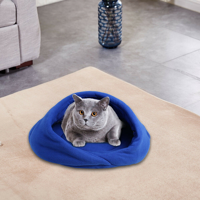 Warm Fleece Pet Sleeping Bag Nest Soft Kennel Cats Dog Bed House (Blue XS) A