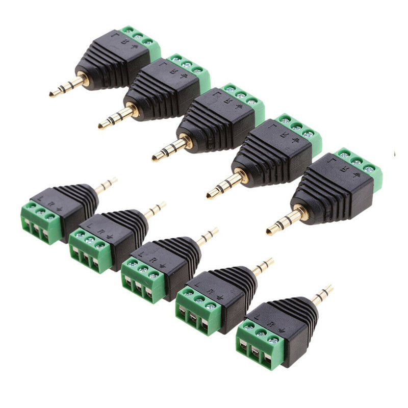 10pcs 3.5mm (1/8inches) Stereo Audio Male to AV 3-Screw Terminal Female Adapter