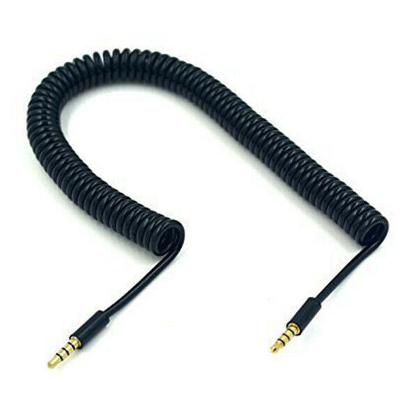 3.5mm Male to Male Jack 4 Pole Extension Aux Audio Coiled Spiral Cable 1.5M Y3A4