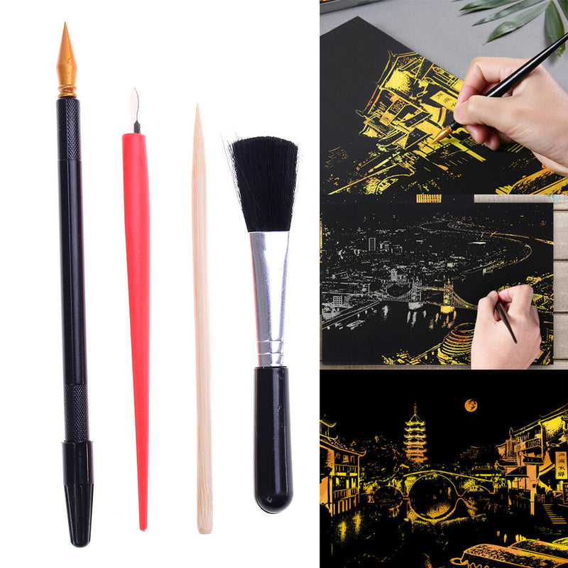 4Pcs Painting Drawing Arts Set Stick Scraper Pen Brush Art Paper DIY Tools %x