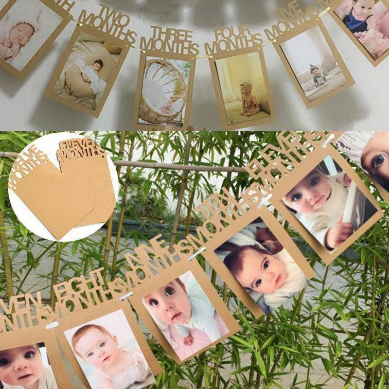 1-12 Months Baby 1st Birthday Photo Frame Shower Bunting Banner Party Decor DIY