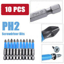 10pc Anti Slip Electric Hex Shank Magnetic 50mm PH2 Cross Screwdriver Bit T ly