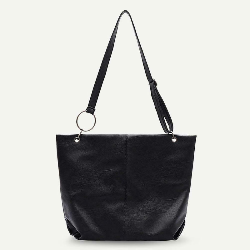 Women Leather Shoulder Crossbody Bag Large Capacity Travel Handbag (Black)