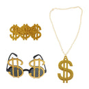 3x US Dollar Signs Glasses Ring Necklace Costume Big Daddy Pimp Fancy Dress