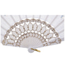 Sequin Flower Detailings White Nylon Hand Folding Fan