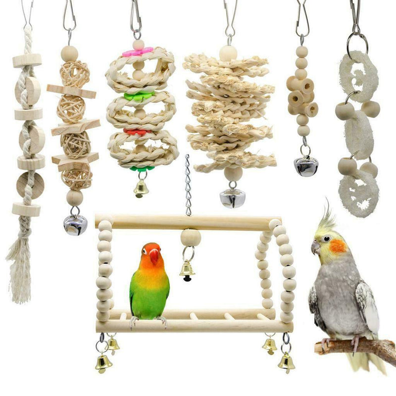 15 Pcs Bird Chewing, Swinging and Climbing Toys with Bell for Medium Parrots and