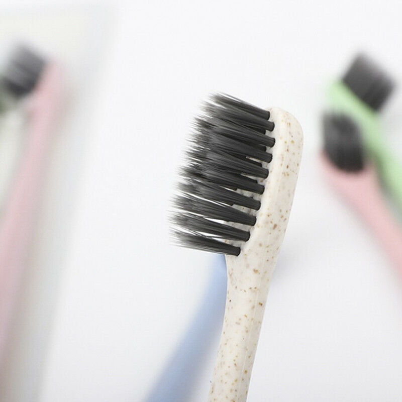 4X Wheat Straw Bamboo Charcoal Soft Toothbrush Hygiene Eco-Friendly Oral Clea Cy
