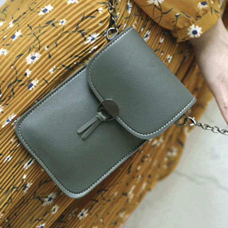 Touch Screen Phone Purse Women PU Shoulder Chain Mini Pouch (Dark Grey)