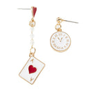 1 Pair Asymmetric Poker Red Peach Clock Long Drop Earrings Charm Earrings for