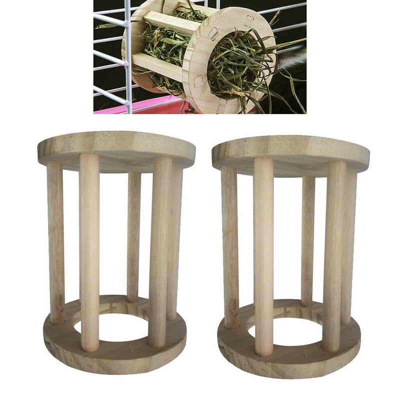 2pcs Durable Hay Feeder Natural Wood Hay Grass Rack for Rabbit Guinea Pig