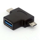USB 3.0 Female to Micro-USB 5 Pin Male and Type C (USB C) Male Adapter Conn