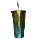 Stainless Steel Tumbler Water Coffee Bottle Drink Cup w/ Straw 500ml Yellow