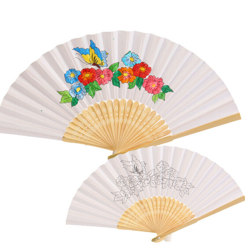 1Pc Kids DIY drawing toys craft blank paper hand fan children painting toysOZ