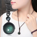 Fashion Men Women Weaving Retro Necklace Obsidian Stone Lucky Pendant Jewelry TR