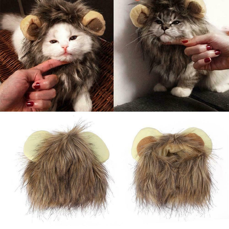Pet Emulation Lion Hair Mane Cute Ear Pet Hat Cat Dog Cap Headband Headwear A