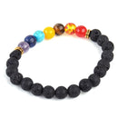 7 Chakra Buddha Natural Lava Rock Stone Bead Bangle Bracelet Healing Yoga Prayer