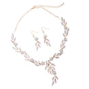 Elegant Leaf Pearls Diamante Necklace Earring Wedding Bridal Jewelry Set