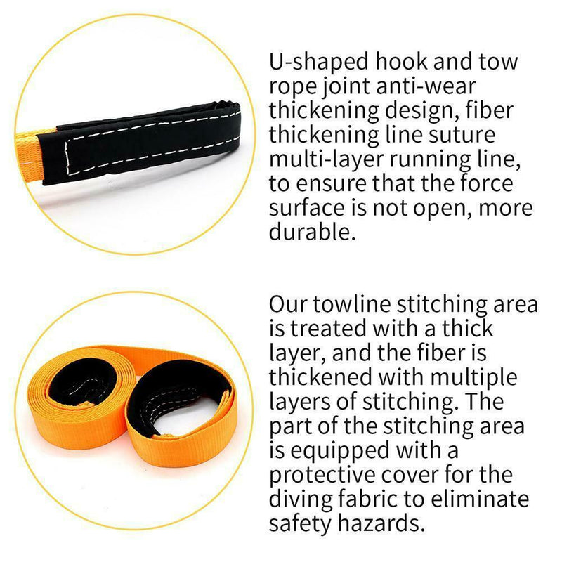 16ftx2in 5 Tons Heavy Duty Car Road Recovery Tow Strap Towing Rope Orange