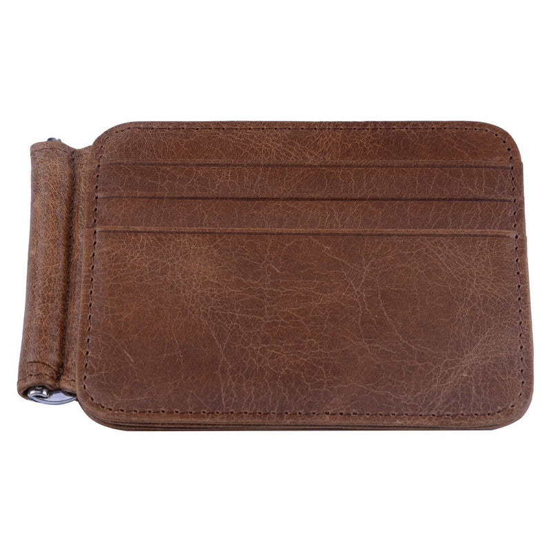 Brown Men's Leather Wallet Cowhide Money Clip Credit Card Holder Purse