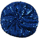 Lady Costume Stretch Sparkly Shining Sequin Beret Beanie Hat Dark Blue