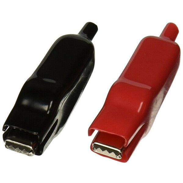 2pcs 78mm Plastic Test Lead Alligator Clips Clamps Black + Red I4O7