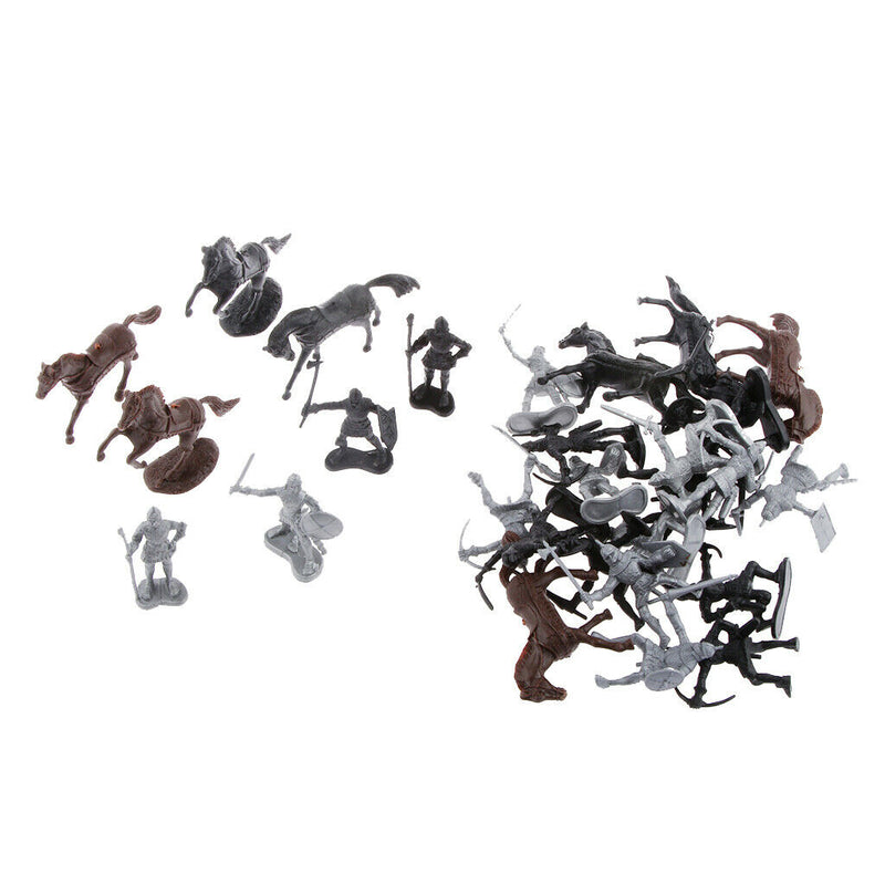 2 Set Mini Medieval Old Soldier Figures Statues with Horse