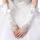 White Finger Bowknot Pearls Bridal Gloves Bridal Formal Wedding Gloves W4I4