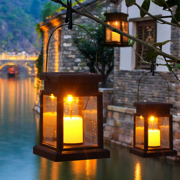 2pcs Waterproof Solar Table Lamp Garden Hanging Decor LED Candle Light