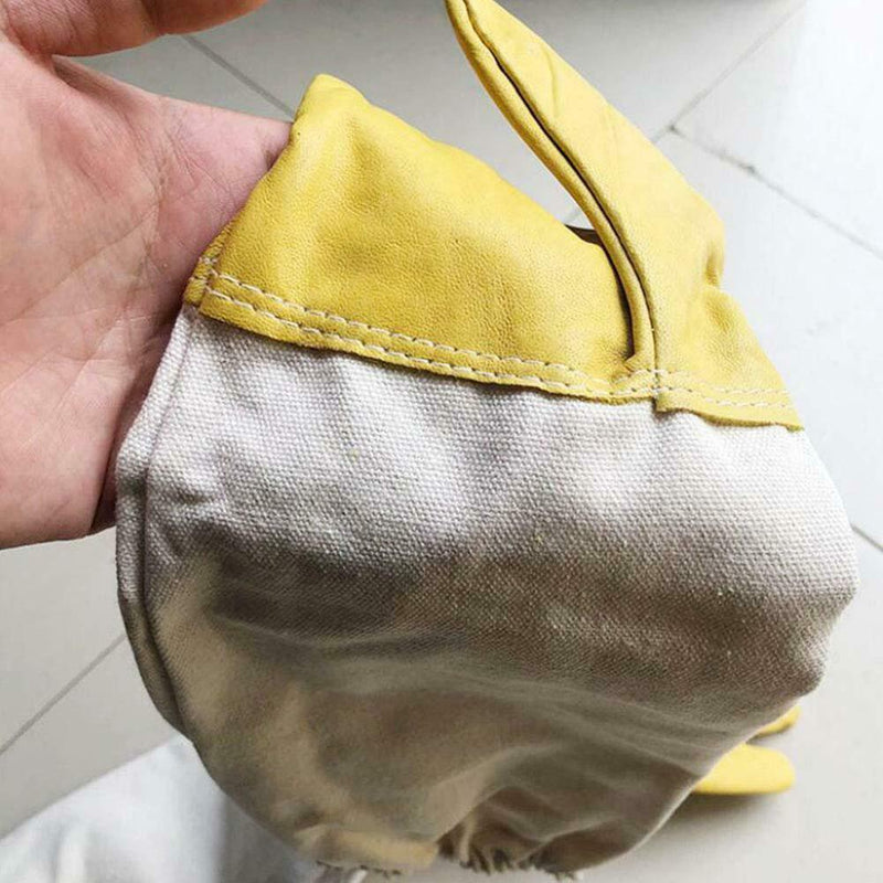 1 Pair Beekeeper Gloves Cotton Leather Apiculture Anti Bee Sleeves (Yellow) A
