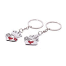 Couple Crown Top Heart Pendant Flat Split Rings Keychains 2 Pcs