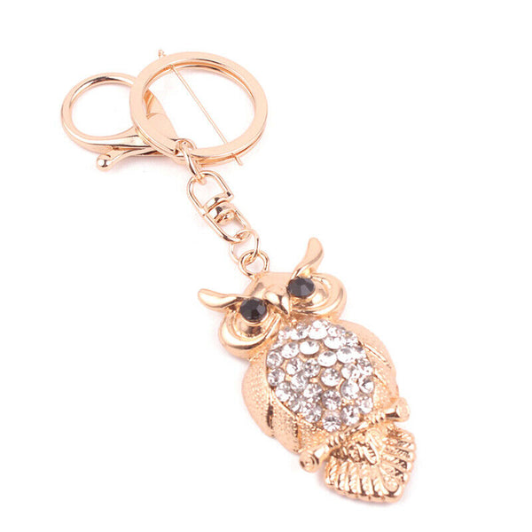 Cute Owl Tassel Key Ring Car Bag Mini Charm Keychain Crystal Animal Women Gi Bj