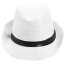 Women Men Fedora Trilby Cap grass Style Packable Travel Sun Summer Hat, Whi