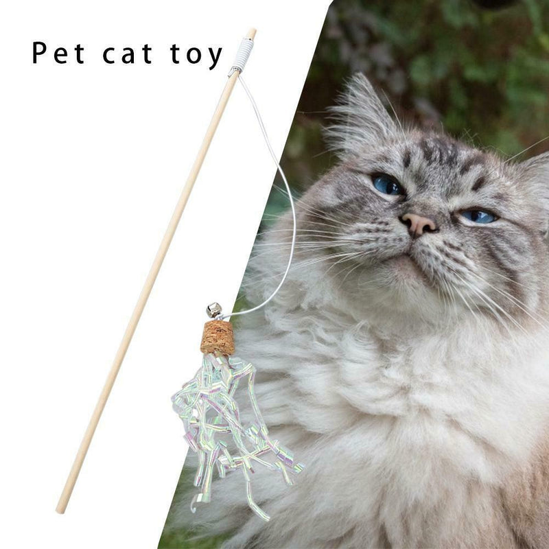 Wood Cat Wand Stick Teasing Pole Ribbon Retractable Head Change Pet Product