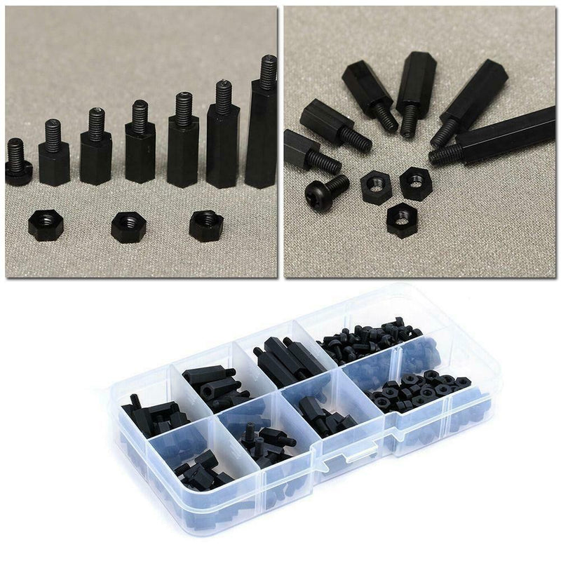 180PCS Plastic M3 Nylon Hex Spacers Screw Nut Stand-off Assortment Kit