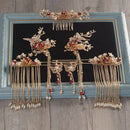 Chinese Traditional Wedding Comb Hair Stick Earring Set for Costume Drama