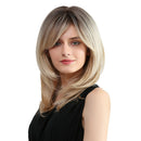 20inch Medium Length Straight Layered Side Part Wig with Inclined Bangs, Natural
