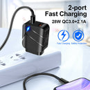 28W USB Charger Quick Charge 3.0 Wall Charger for Phone Tablet (EU Black)
