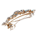 Lady Party Green Flower Design Rhinestone Barrette French Hair Clip Y4J1