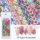 10pcs/set Colorful Holographic Starry Transfer Nail Stickers Flower Nail Foil ME