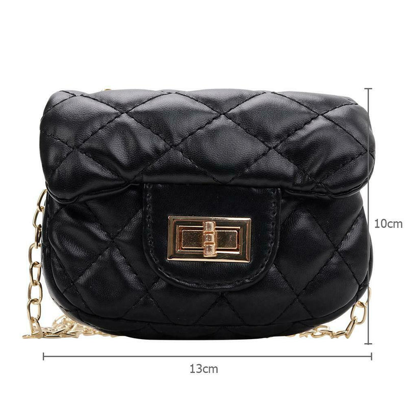 Girls PU Geometry Diamond Kids Messenger Shoulder Bags Small Bags (Black)
