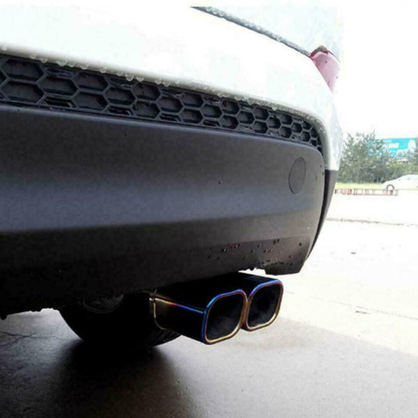 2.5inch Car Exhaust Muffler Tip Dual Square Outlet Silencer Tail Pipe Steel E6Q2