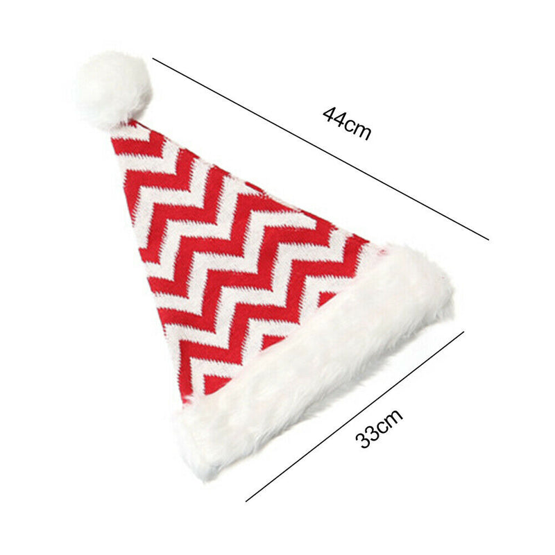 Knitted Christmas Hat Plush Striped Santa Claus Cap Gifts (Red White) A
